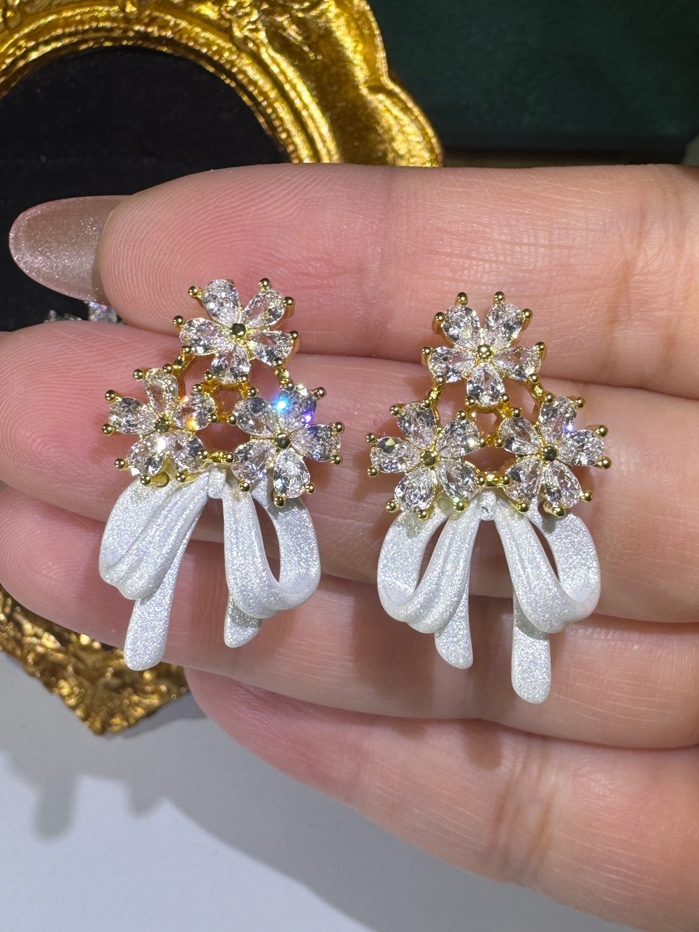 S925 Posts CZ Floral White Petal Drop Earrings